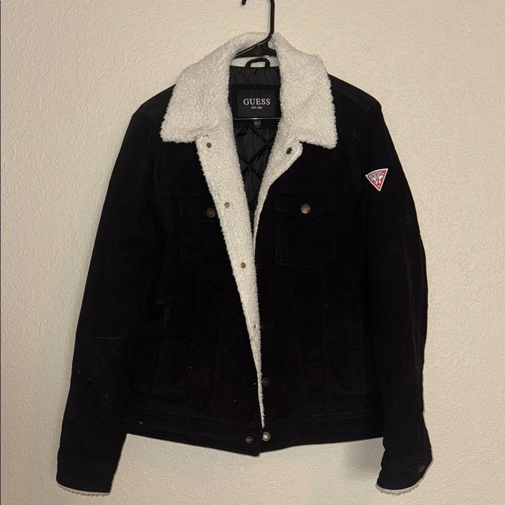 GUESS Women's Black Jacket with White Collar